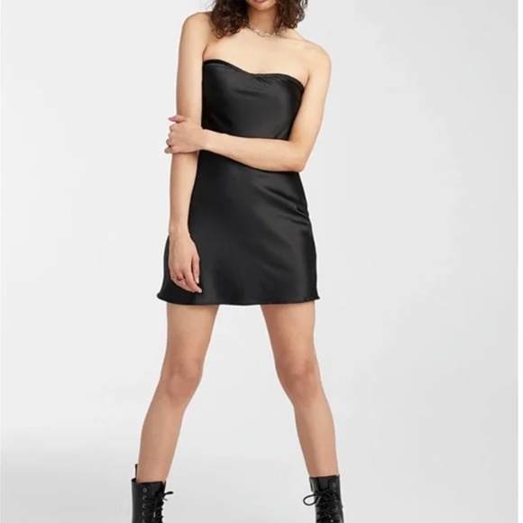 Blue Blush black draped back strapless satin bustier mini dress NWT - Picture 1 of 10